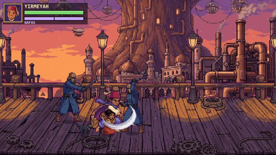 Yirmeyah fighting wardens on the docks